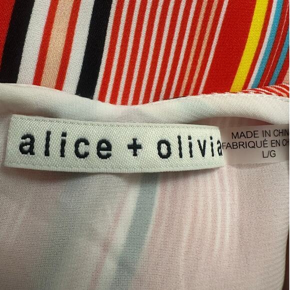 Alice + Olivia Mini Dress Kalia Red Striped Halter Tie Back Pullover